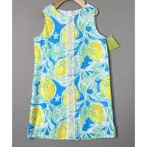 NWT J. BAILEY Lemon Print Liza Shift Dress w/Lace Trim Girls 6 X/Yrs